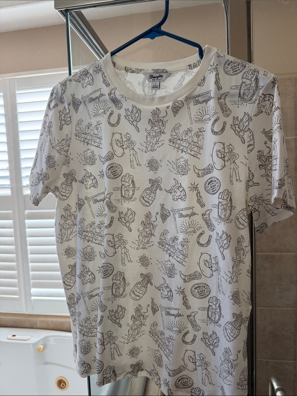 Wrangler White Short Sleeve Tee with Western Sketch Print